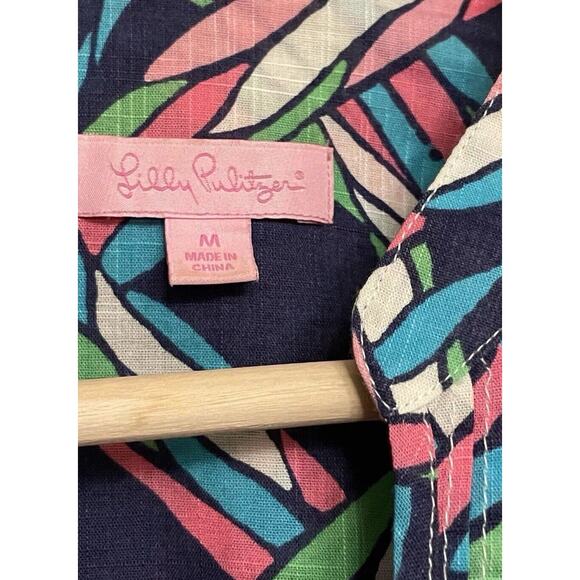 Lilly Pulitzer V-neck Rope Print Blouse Top Women Size Medium Blue Pink Cotton - Picture 4 of 7